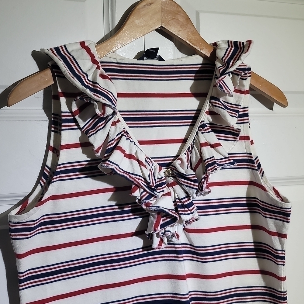 𝅺NAUTICA Red White & Navy Akiva Striped Ruffled Sleeveless Pirate Top